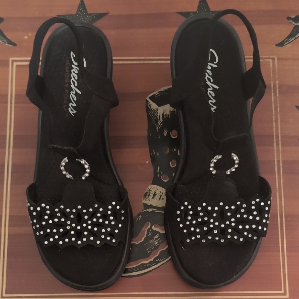 Skechers Black Sandals with Sparkling Accents